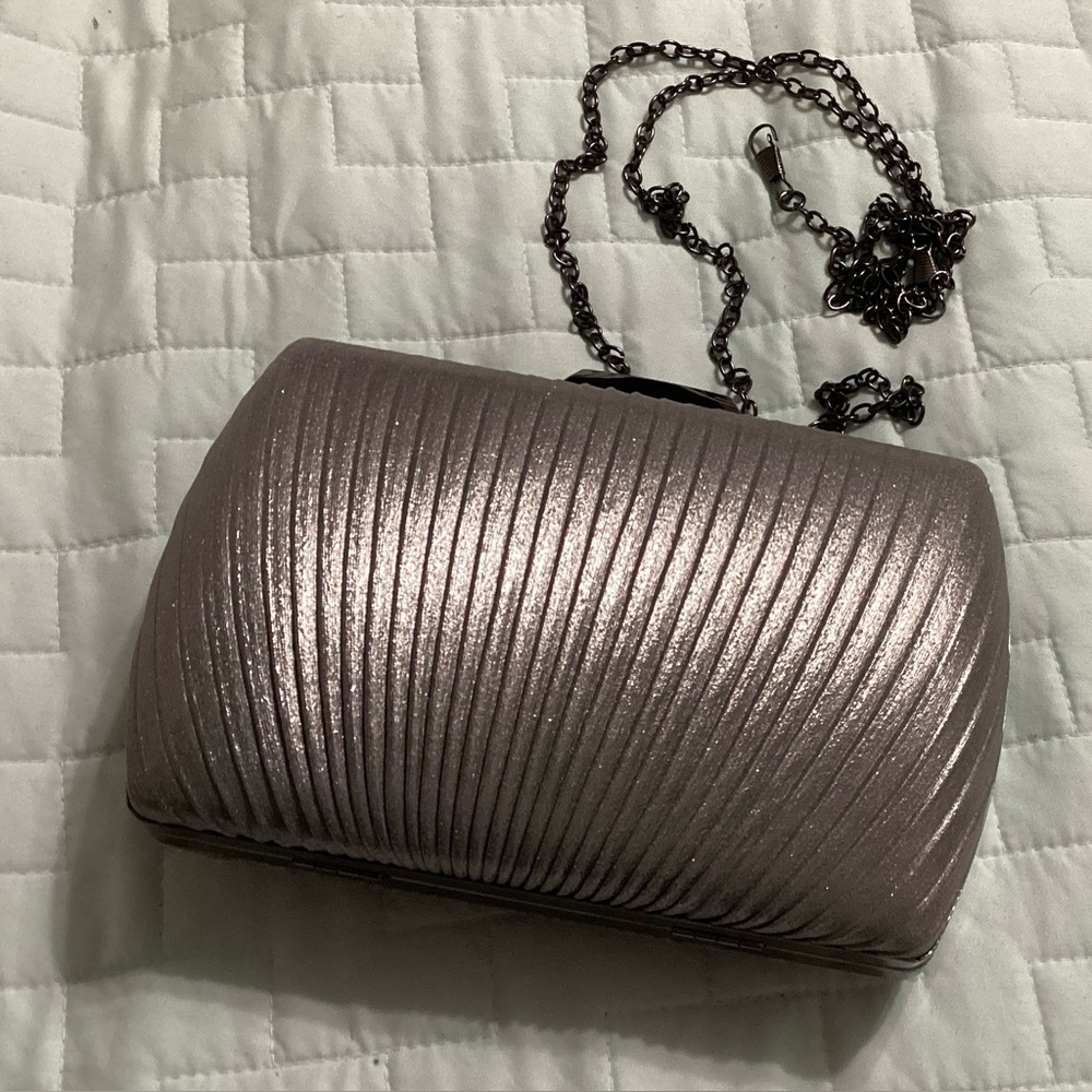 Metallic Clutch with Chain Strap